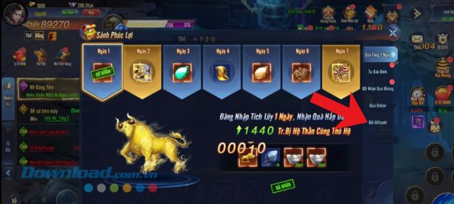 Chạm vào mục Đổi giftcode