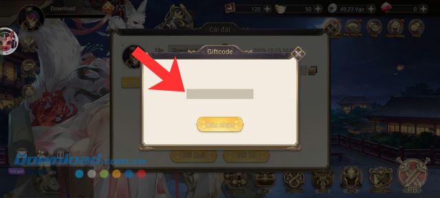 Nhập mã giftcode > Ấn vào nút Xác nhận