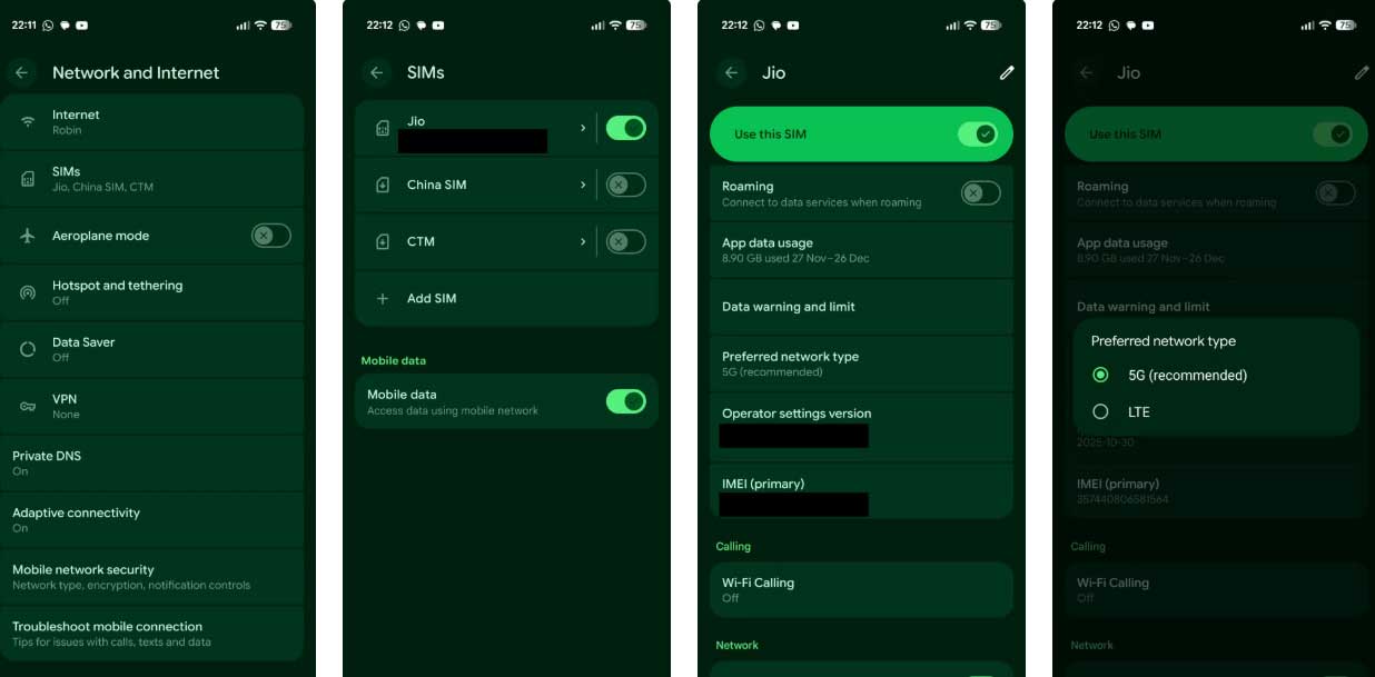 Thay đổi chế độ mạng trên Android