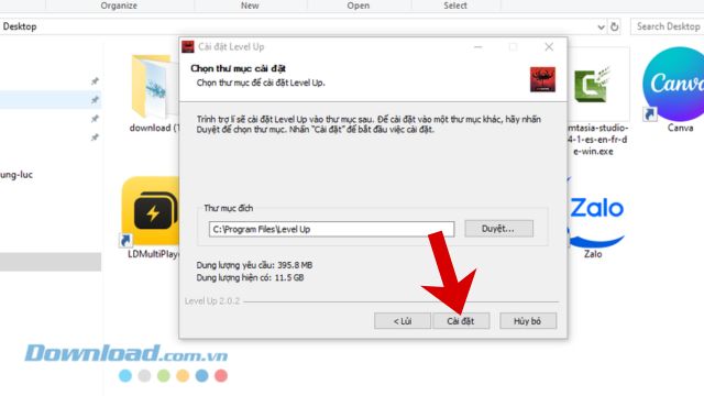 Chọn thư mục cài đặt, nhấn vào nút Cài đặt