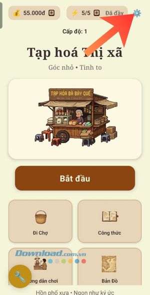 Chạm vào biểu tượng cài đặt