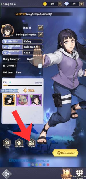 Nhấn vào mục Giftcode