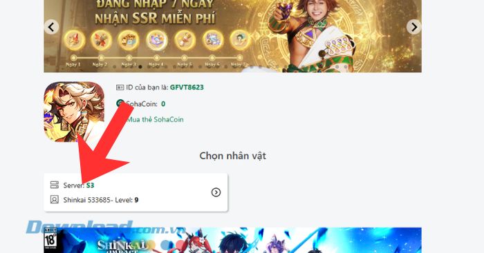 Nhấn chọn thông tin nhân vật game