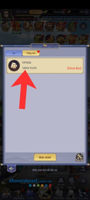 Nhấn vào tiêu đề thư là mã giftcode