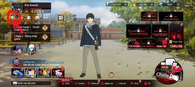 Nhấn vào biểu tượng cài đặt