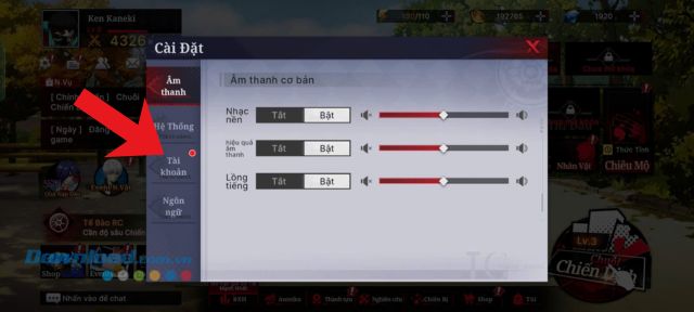 Ấn vào mục Tài khoản