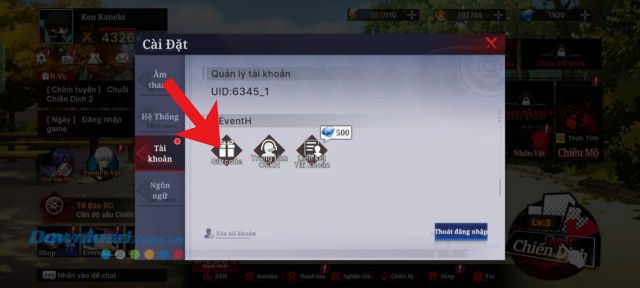 Chạm vào mục Giftcode