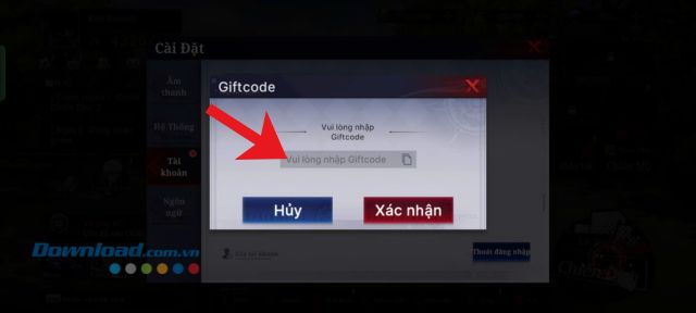 Nhập mã code > Nhấn vào nút Xác nhận
