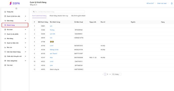 Quản lý được thông tin khách hàng như số điện thoại và ngày sinh nhật