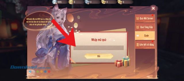 Nhập mã code ở phía bên trên, rồi chạm vào nút Đổi.