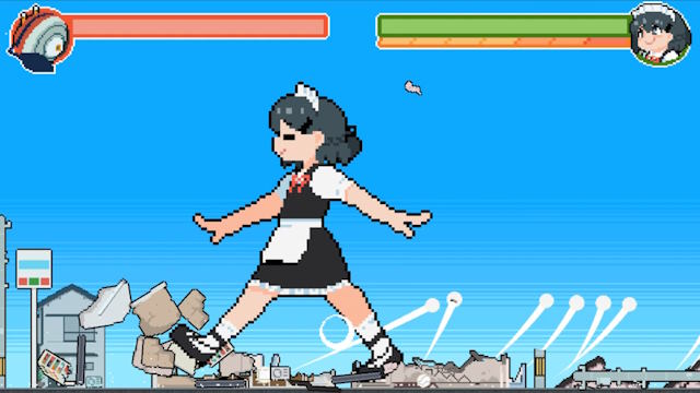 Điều khiển một cô hầu gái khổng lồ phá hủy các tòa nhà 