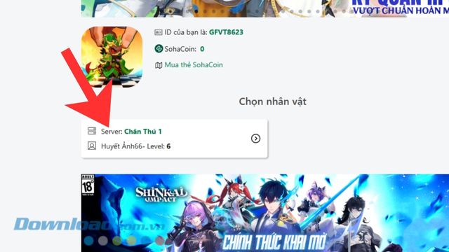 Ấn vào thông tin tài khoản game của mình.