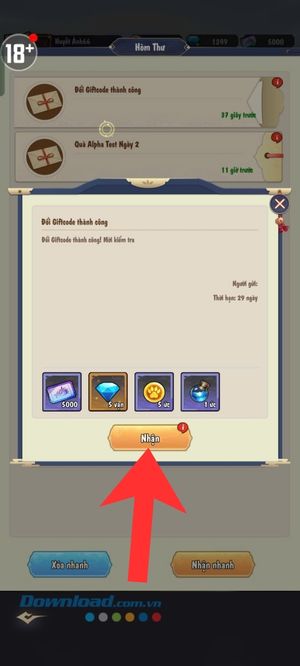 Nhấn vào nút Nhận