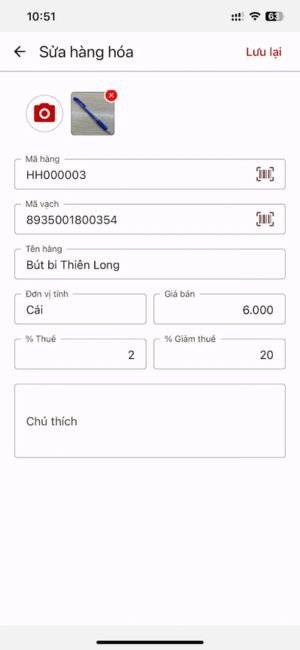 Sửa thông tin hàng hóa