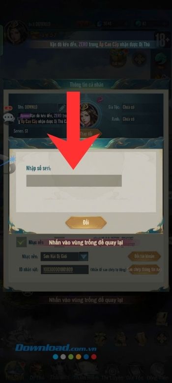 Nhập mã code ở phía trên > Chạm vào nút Đổi