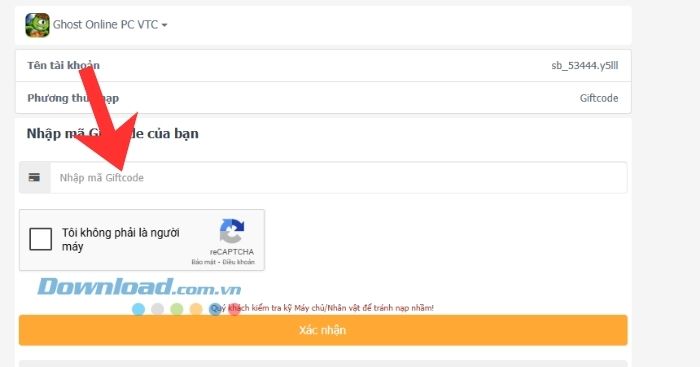 Nhập mã code ở phía bên trên, rồi chạm vào nút Xác nhận