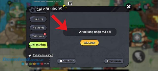 Nhập mã code > Chạm vào nút Xác nhận