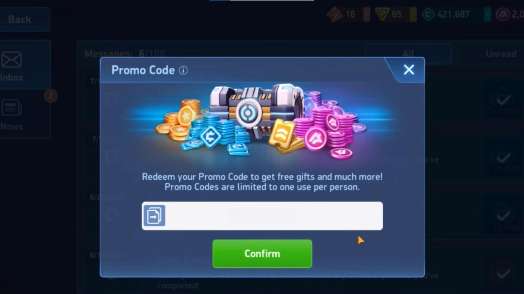 Xác nhận nhập code Mech Arena