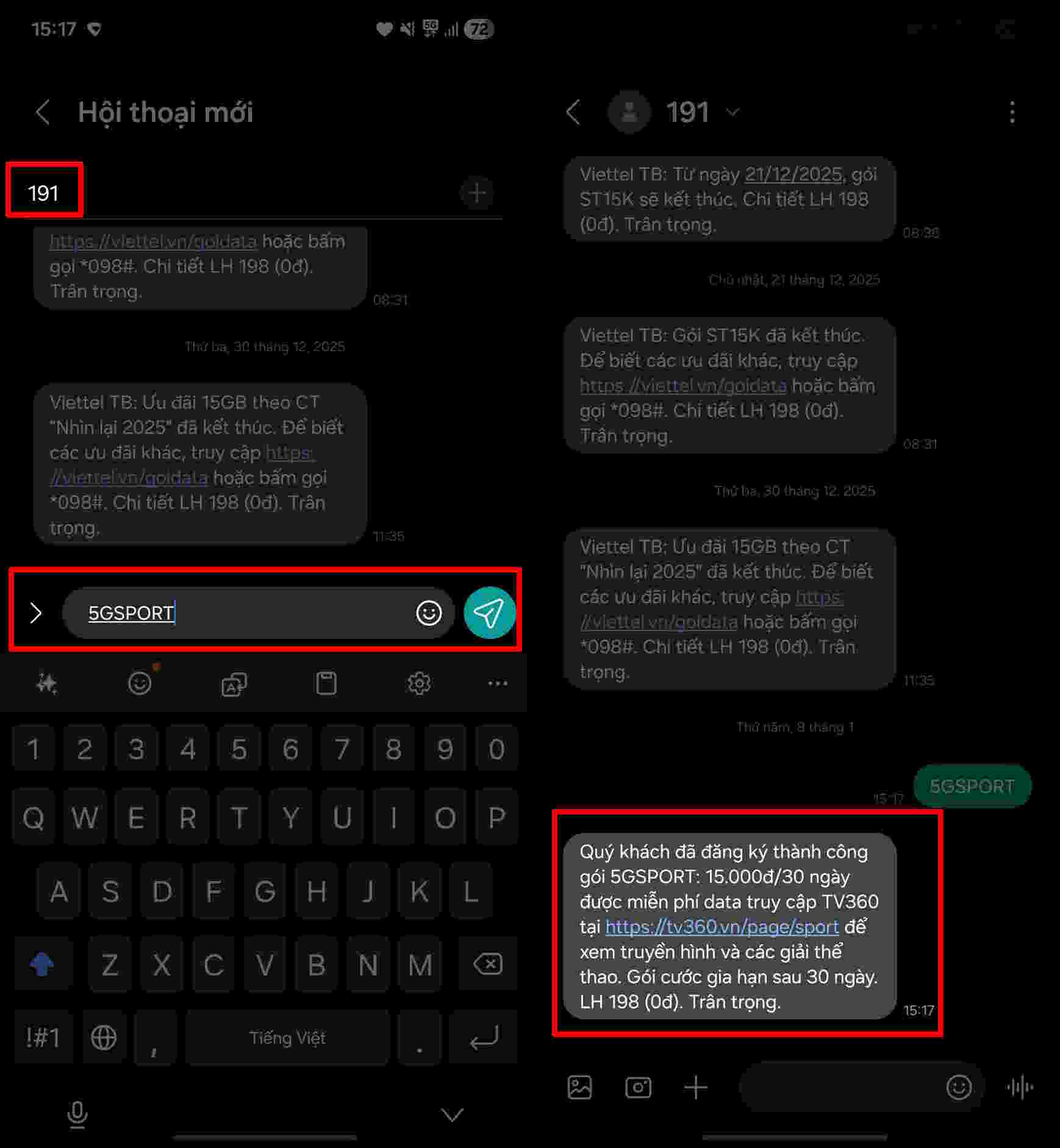 Cú pháp đăng ký 5GSPORT