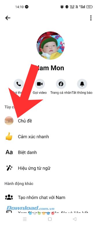 Chạm vào mục Chủ đề