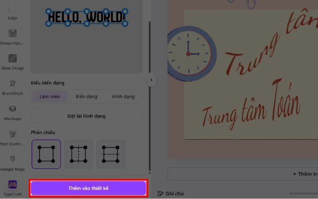 Nhấp chuột vào nút Thêm vào thiết kế