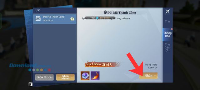 Chạm vào nút Đổi ở mục Đổi mã thành công