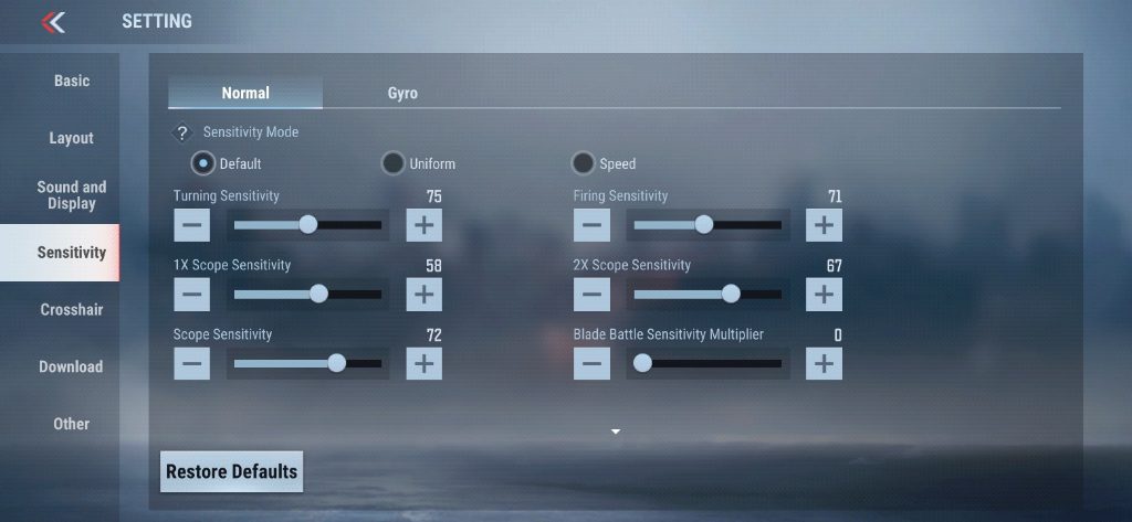 Cài đặt độ nhạy