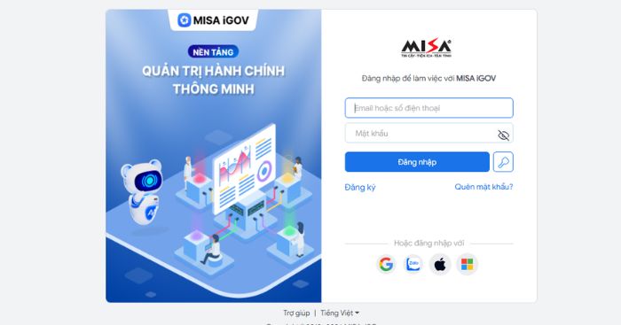 Giao diện đăng nhập tài khoản MISA iGOV
