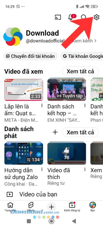 Ấn vào biểu tượng Cài đặt