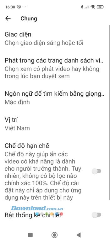 Đã tắt Chế độ hạn chế trên YouTube
