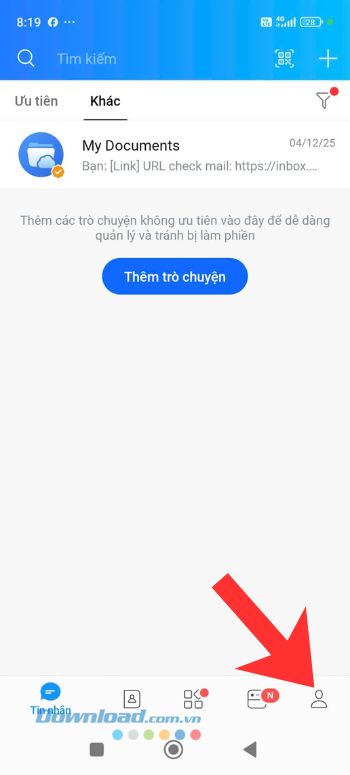 Nhấn vào biểu tượng tài khoản