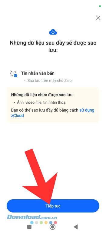 Nhấn vào Tiếp tục