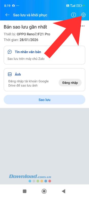 Nhấn vào biểu tượng cài đặt