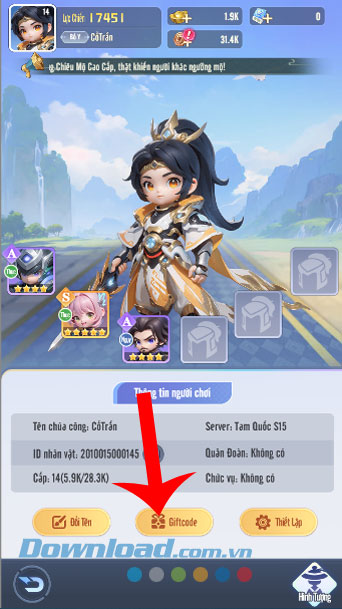 Ấn vào mục Giftcode