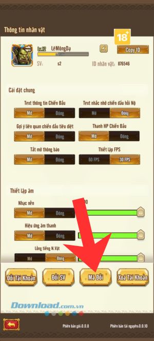 Chạm vào mục Mã đổi