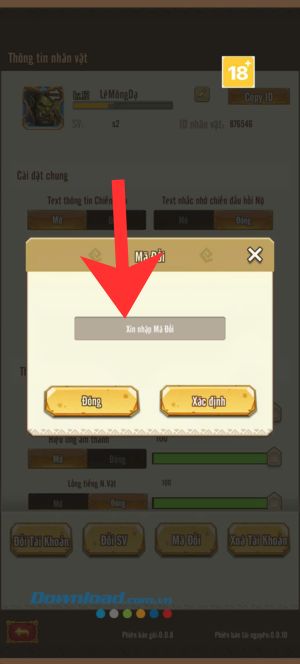 Nhập mã code > Nhấn nút Xác định