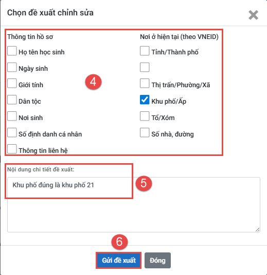  Chọn danh mục nội dung cần chỉnh sửa và nhập nội dung chi tiết > Nhấp chuột vào nút Gửi đề xuất.