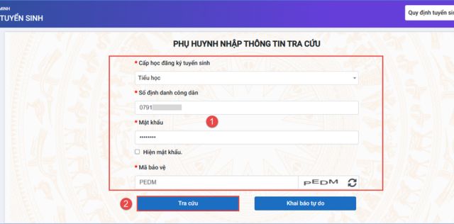 Nhập đầy đủ thông tin của con em mình