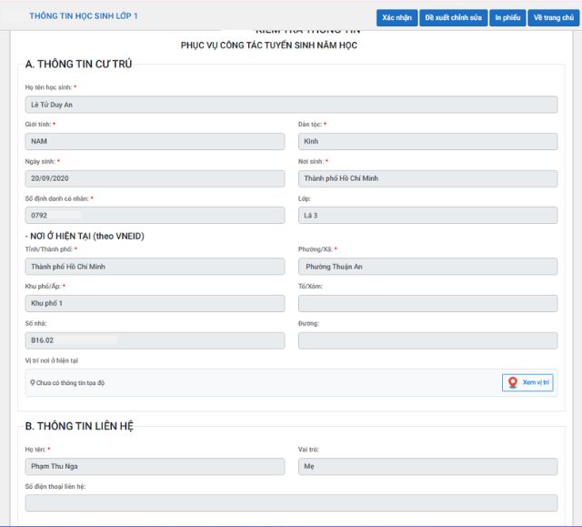 Chúng ta sẽ kiểm tra các thông tin của học sinh