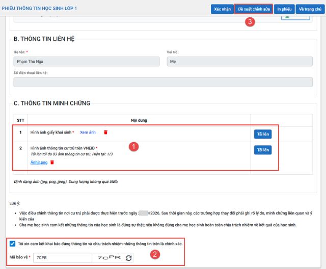 Tải ảnh minh chứng và xác nhận hồ sơ - Trường hợp thông tin sai