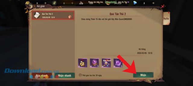 Ấn vào nút Nhận