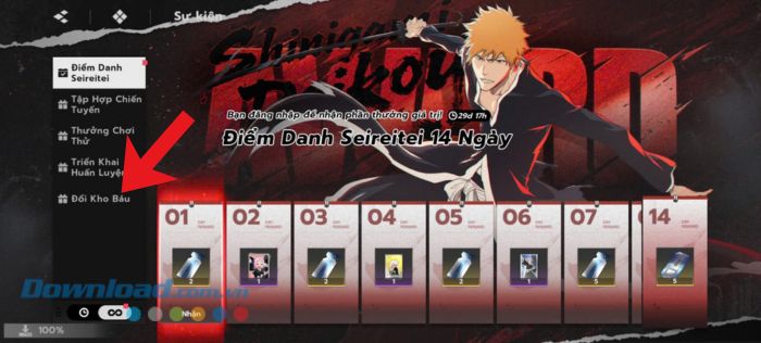 Chạm vào mục Đổi kho báu