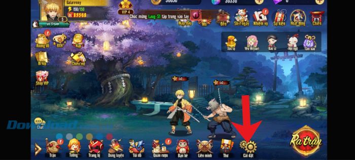 Nhấn vào mục Cài đặt