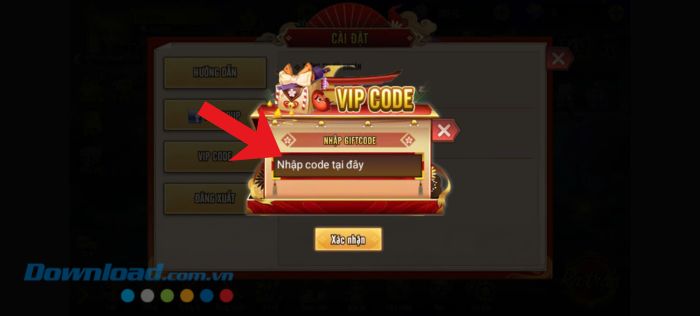 Nhập mã code game > Chạm vào nút Xác nhận