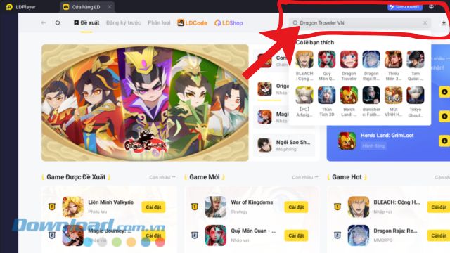 Nhập, tìm kiếm game "Dragon Traveler VN"