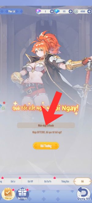 Nhập chính xác mã giftcode > Nhấn vào nút Đổi thưởng