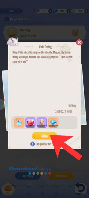 Nhấn vào nút Nhận