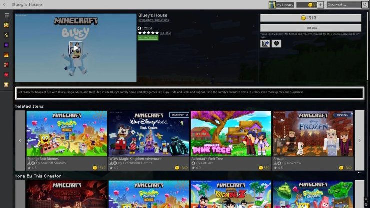 Nội dung trong gói DLC Bluey's House của Minecraft