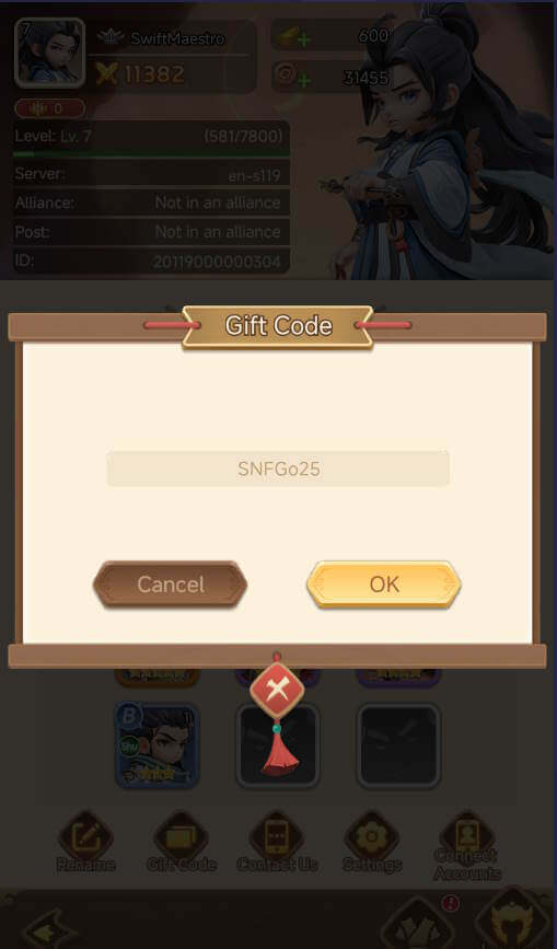 Cách nhập code trong Samkok: New Force