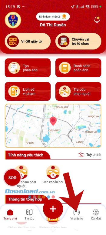 Ấn vào mục Ví giấy tờ